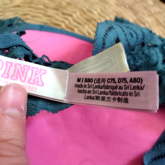 PINK Victoria secret Dark Teal Eyelash crochet Lace High Neck Bralette sweethear - Picture 3 of 6